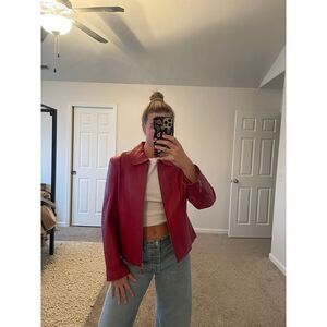 Vintage Pamela McCoy Connections Red Leather Zip-front Jacket‎